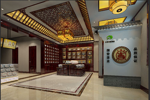 南宝镇古朴典雅的中式茶叶店大堂设计效果图