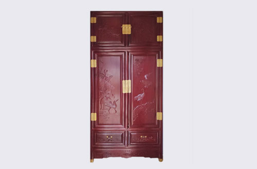 南宝镇高端中式家居装修深红色纯实木衣柜